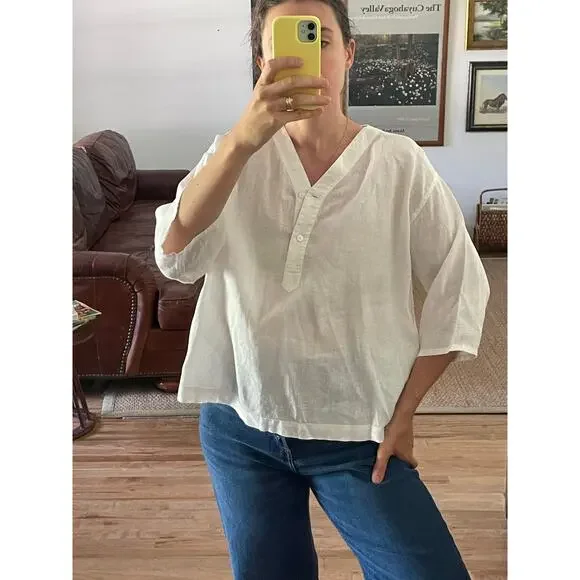 Comptoir Des Cotonniers Linen Crop Tunic Size Small - Picture 2 of 7